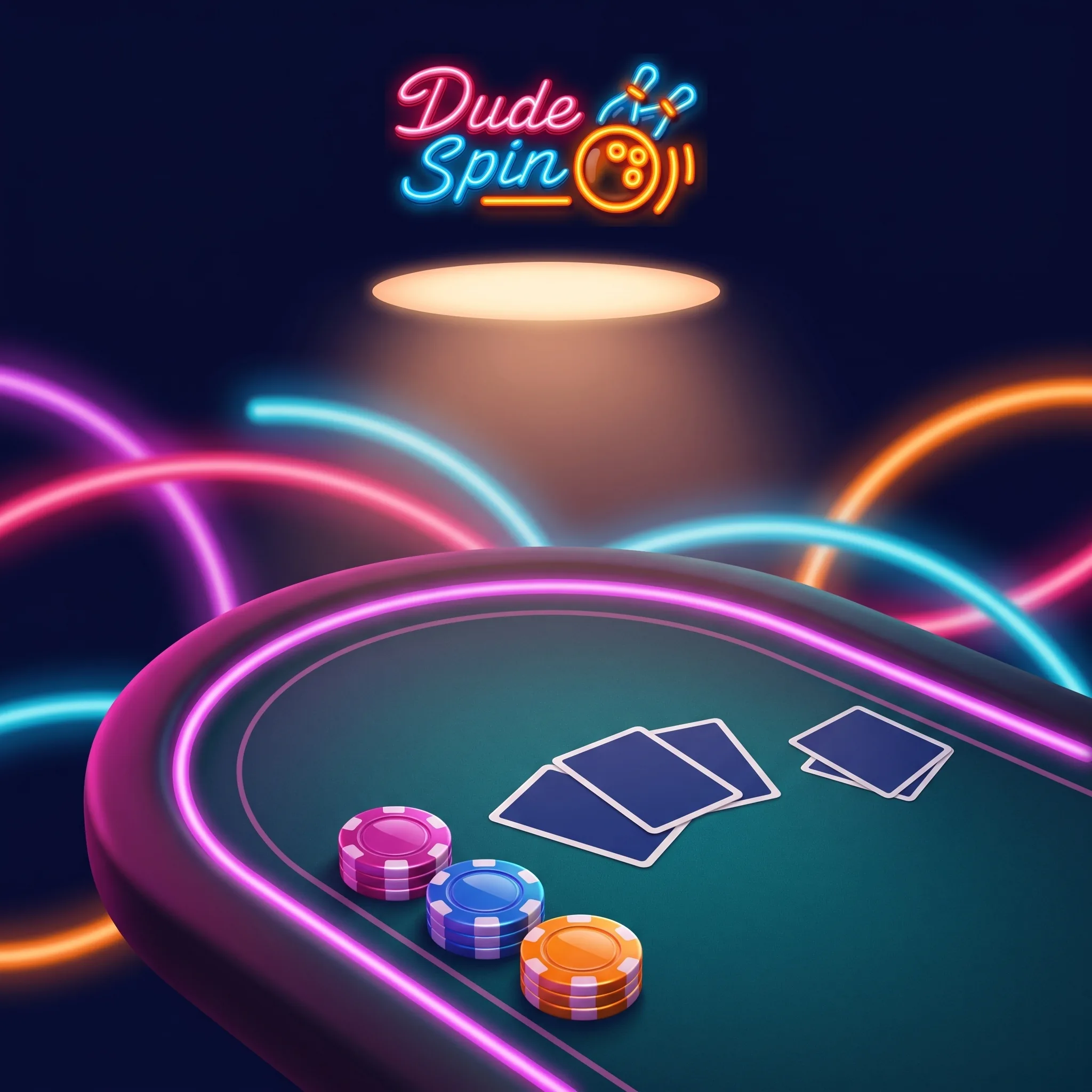Dude Spin livecasino met een speeltafel, kaarten en fiches